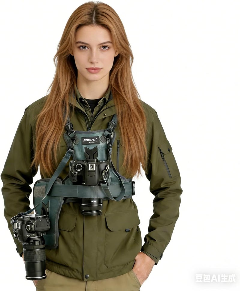 FOMITO Dual Camera Harness, Multi Carrying Radio Chest Vest System with Side Holster for Canon 6D 600D 5D2 5D3 for Nikon D90 for Sony A7S for Panasonic for Olympus DSLR Cameras Climbing Wedding Travel - Image 1